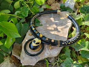 Black onyx Gold cyber Necklace