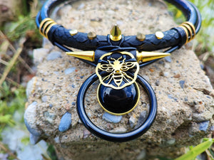 Black Onyx bee gold Necklace